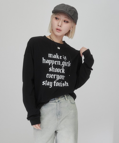 ENVYM（アンビー）の「ロゴプリントビッグロンT（Tシャツ/カットソー・レディース・ホワイト/ブラック・FREE）」の4枚目の写真