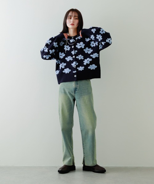 SENSE OF PLACE by URBAN RESEARCH（センスオブプレイスバイアーバンリサーチ）の「フラワージャガードカーディガン（カーディガン/ボレロ・レディース・ブラック系その他/ブルー系その他/グレー系その他・ONE）」の6枚目の写真