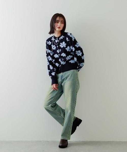 SENSE OF PLACE by URBAN RESEARCH（センスオブプレイスバイアーバンリサーチ）の「フラワージャガードカーディガン（カーディガン/ボレロ・レディース・ブラック系その他/ブルー系その他/グレー系その他・ONE）」の7枚目の写真