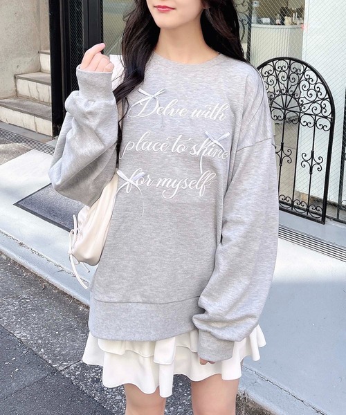 INGNI(イング)の「リボンモチーフロゴスウェットチュニック(スウェット・レディース・ブラック×ホワイト/ホワイト×ブラック/グレー×ホワイト・M)」の3枚目の写真
