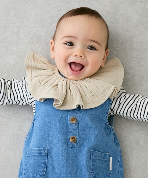 petit main（プティマイン）の「スタイ付きロンパース（ロンパース・キッズ・ライトブルー/アイボリー/ブラック・80ｃｍ/70cm）」の2枚目の写真