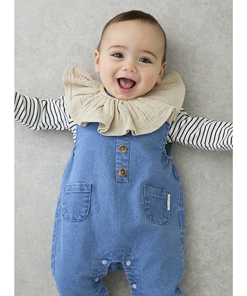 petit main（プティマイン）の「スタイ付きロンパース（ロンパース・キッズ・ライトブルー/アイボリー/ブラック・80ｃｍ/70cm）」の5枚目の写真