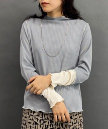 NICOLE white | 袖配色ランダムリブプルオーバー(Tシャツ/カットソー)