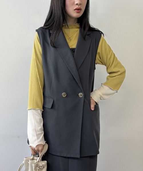 NICOLE white（ニコルホワイト）の「袖配色ランダムリブプルオーバー（Tシャツ/カットソー・レディース・サックスブルー/イエロー/ネイビー/オフホワイト/ブラック/グレー/モカ/ボルドー・FREE）」の7枚目の写真