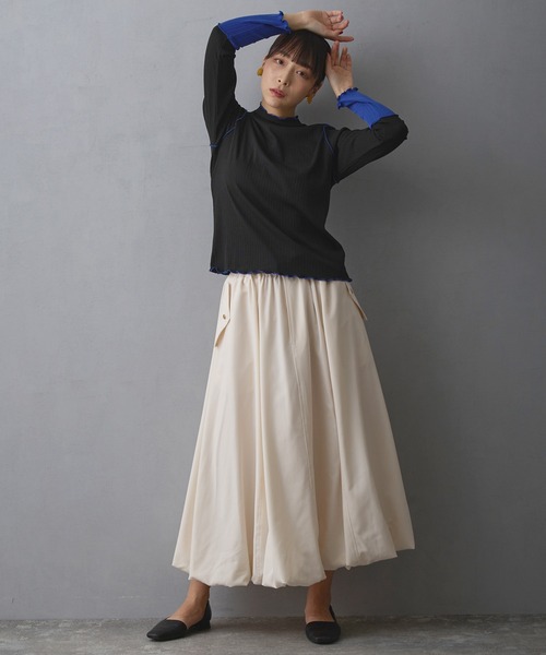 NICOLE white（ニコルホワイト）の「袖配色ランダムリブプルオーバー（Tシャツ/カットソー・レディース・サックスブルー/イエロー/ネイビー/オフホワイト/ブラック/グレー/モカ/ボルドー・FREE）」の13枚目の写真