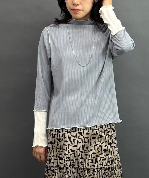 NICOLE white（ニコルホワイト）の「袖配色ランダムリブプルオーバー（Tシャツ/カットソー・レディース・サックスブルー/イエロー/ネイビー/オフホワイト/ブラック/グレー/モカ/ボルドー・FREE）」の21枚目の写真