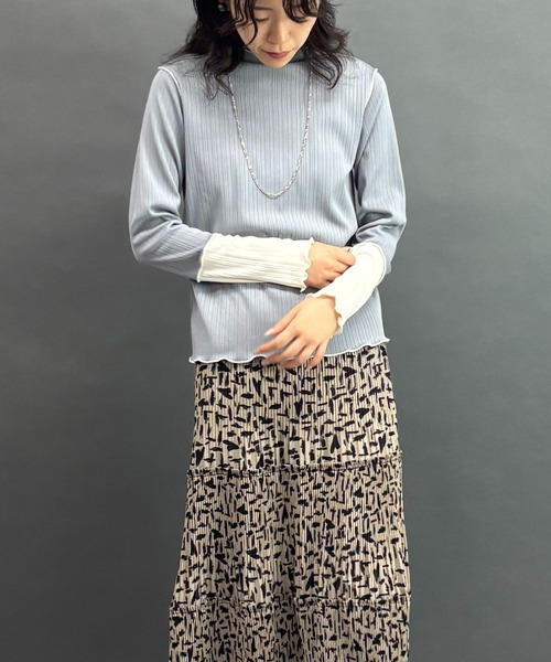 NICOLE white（ニコルホワイト）の「袖配色ランダムリブプルオーバー（Tシャツ/カットソー・レディース・サックスブルー/イエロー/ネイビー/オフホワイト/ブラック/グレー/モカ/ボルドー・FREE）」の22枚目の写真