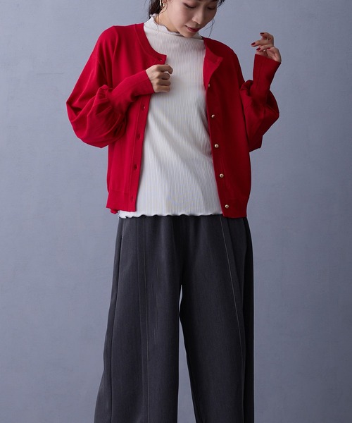 NICOLE white（ニコルホワイト）の「袖配色ランダムリブプルオーバー（Tシャツ/カットソー・レディース・サックスブルー/イエロー/ネイビー/オフホワイト/ブラック/グレー/モカ/ボルドー・FREE）」の18枚目の写真