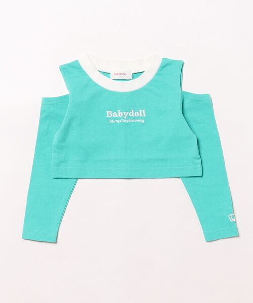 BABYDOLL(ベビードール)の「肩だし ロンT 0207K(Tシャツ/カットソー・キッズ・ブラック/ライトグリーン系1・120cm/130cm/140cm/90cm/110cm/100cm)」の2枚目の写真