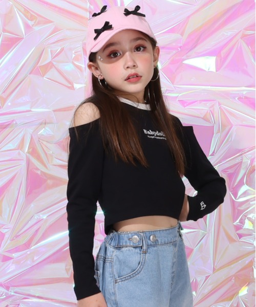 BABYDOLL(ベビードール)の「肩だし ロンT 0207K(Tシャツ/カットソー・キッズ・ブラック/ライトグリーン系1・120cm/130cm/140cm/90cm/110cm/100cm)」の1枚目の写真