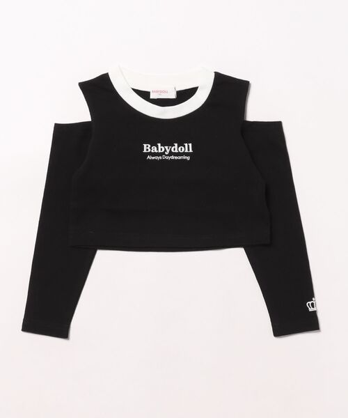 BABYDOLL(ベビードール)の「肩だし ロンT 0207K(Tシャツ/カットソー・キッズ・ブラック/ライトグリーン系1・120cm/130cm/140cm/90cm/110cm/100cm)」の4枚目の写真