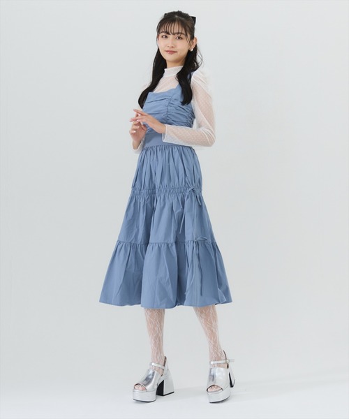REDYAZEL（レディアゼル）の「シャーリングティアードキャミワンピース（ワンピース・レディース・ネイビー/ブラック系その他/グリーン系その他・SMALL/MEDIUM）」の3枚目の写真