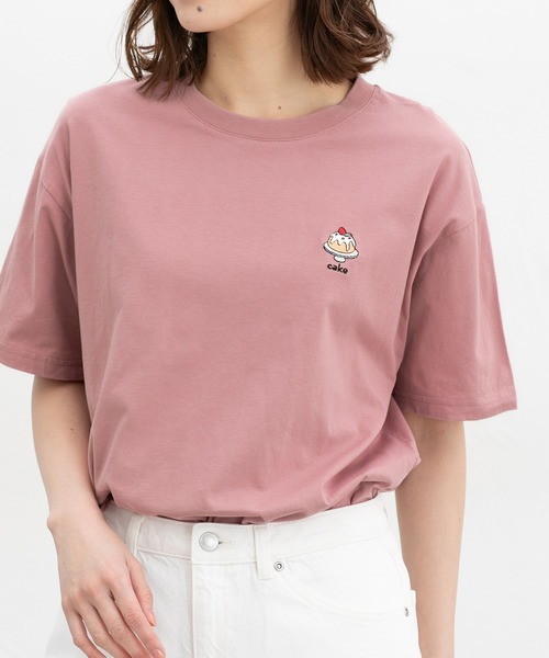 Honeys(ハニーズ)の「【UVカット】半袖モチーフ刺繍Tシャツ(Tシャツ/カットソー・レディース・スモークピンク/オフホワイト/ダークグリーン系/スミクロ/ベージュ・L/M/S)」の5枚目の写真