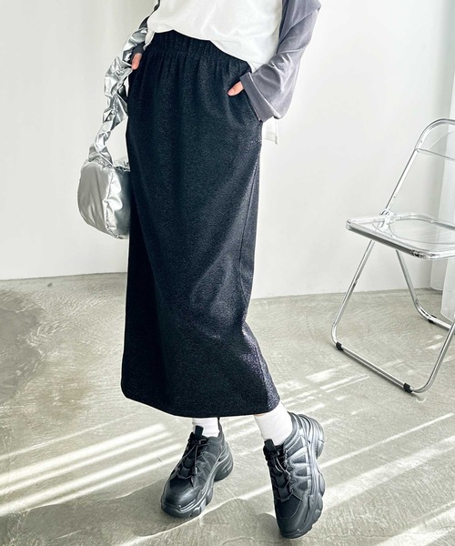 FIRST MOOD(ファーストムード)の「《FIRSTMOODコラボ》すっきり見え!ラメタイトロングスカート(スカート・レディース・グレー/ブラック・MEDIUM/LARGE/X-LARGE)」の1枚目の写真