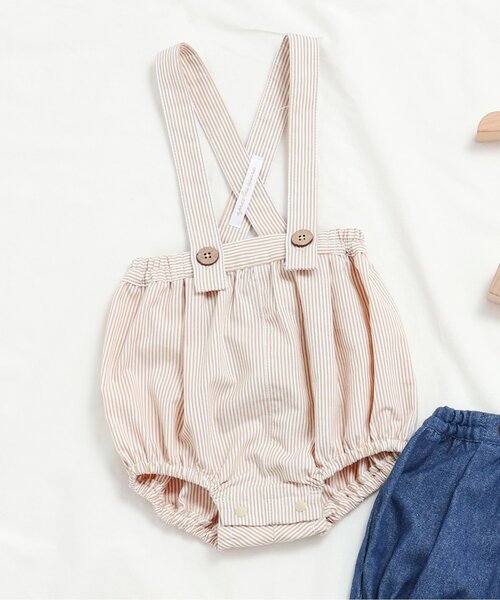 apres les cours(アプレレクール)の「サスペンダー付きベビーブルマ(その他ベビーウェア・キッズ・ストライプ/インディゴブルー・80)」の1枚目の写真