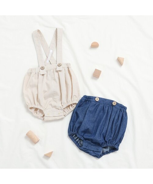 apres les cours(アプレレクール)の「サスペンダー付きベビーブルマ(その他ベビーウェア・キッズ・ストライプ/インディゴブルー・80)」の3枚目の写真