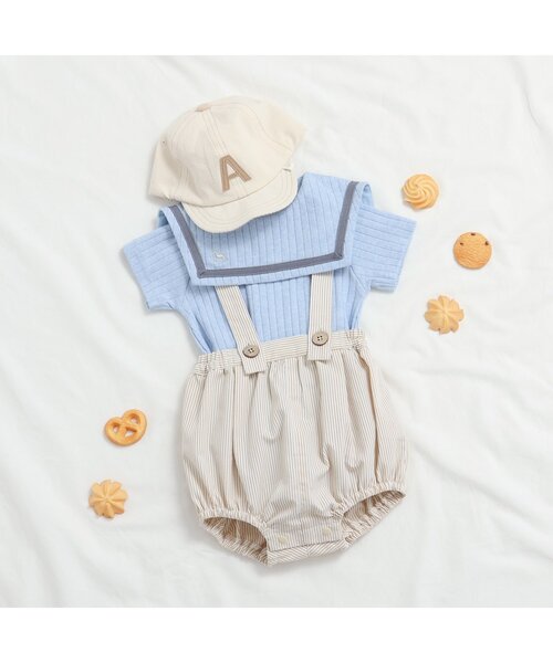 apres les cours(アプレレクール)の「サスペンダー付きベビーブルマ(その他ベビーウェア・キッズ・ストライプ/インディゴブルー・80)」の5枚目の写真