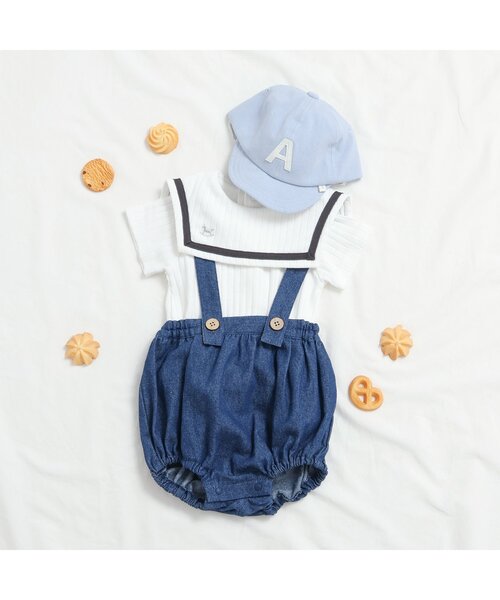 apres les cours(アプレレクール)の「サスペンダー付きベビーブルマ(その他ベビーウェア・キッズ・ストライプ/インディゴブルー・80)」の6枚目の写真