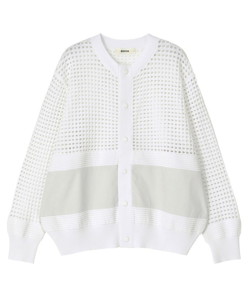 ZUCCa（ズッカ）の「アイレットドッキング / ニットカーディガン / (O)（カーディガン/ボレロ・レディース・ブラック/ホワイト/ネイビー・M size）」の2枚目の写真