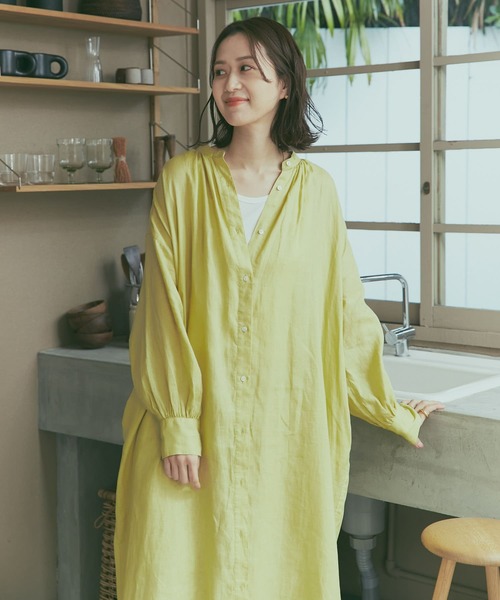 URBAN RESEARCH DOORS(アーバンリサーチドアーズ)の「リネンギャザーワンピース(ワンピース・レディース・ピンク/グリーン系その他/ネイビー・SMALL/MEDIUM)」の6枚目の写真