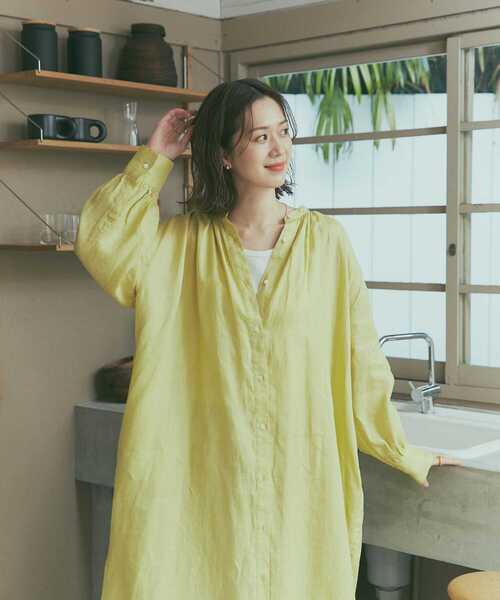 URBAN RESEARCH DOORS(アーバンリサーチドアーズ)の「リネンギャザーワンピース(ワンピース・レディース・ピンク/グリーン系その他/ネイビー・SMALL/MEDIUM)」の7枚目の写真