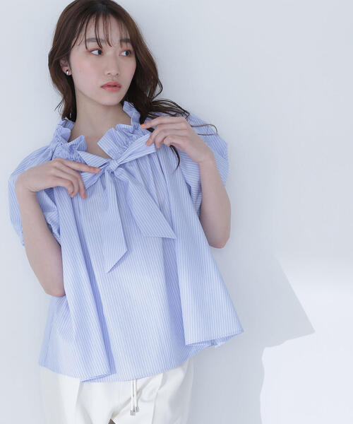 NATURAL BEAUTY BASIC（ナチュラルビューティーベーシック）の「◇２ＷＡＹリボンボウブラウス（シャツ/ブラウス・レディース・ブラック/オフホワイト/ブルー系その他/オレンジ・SMALL/MEDIUM）」の9枚目の写真