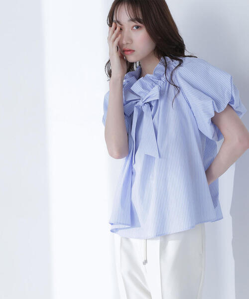 NATURAL BEAUTY BASIC（ナチュラルビューティーベーシック）の「◇２ＷＡＹリボンボウブラウス（シャツ/ブラウス・レディース・ブラック/オフホワイト/ブルー系その他/オレンジ・SMALL/MEDIUM）」の3枚目の写真