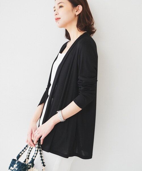 UNTITLED(アンタイトル)の「【接触冷感/UV機能/遮熱】ジャージカーディガン(カーディガン/ボレロ・レディース・ブラック/サックスブルー/ライトグレー系9/オフホワイト/ネイビー・00/02/04/44/48)」の16枚目の写真