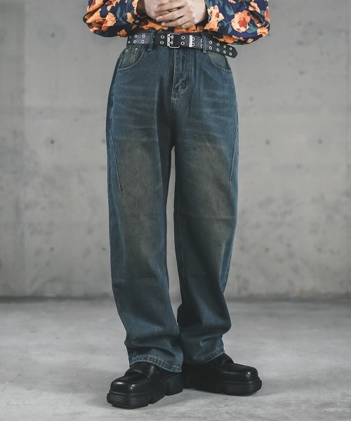 Shoowtime(ショウタイム)の「Vintage Wash Cut Line Denim Pants / ビンテージウォッシュカットラインデニムパンツ(デニムパンツ・メンズ・ブルー系/ブラック系・X-LARGE/LARGE/MEDIUM/SMALL)」の2枚目の写真
