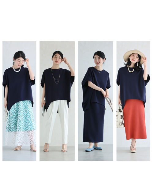 cawaii(カワイイ)の「おしり隠せるサイドタックトップス(Tシャツ/カットソー・レディース・ネイビー/ブルー・M/2L)」の5枚目の写真