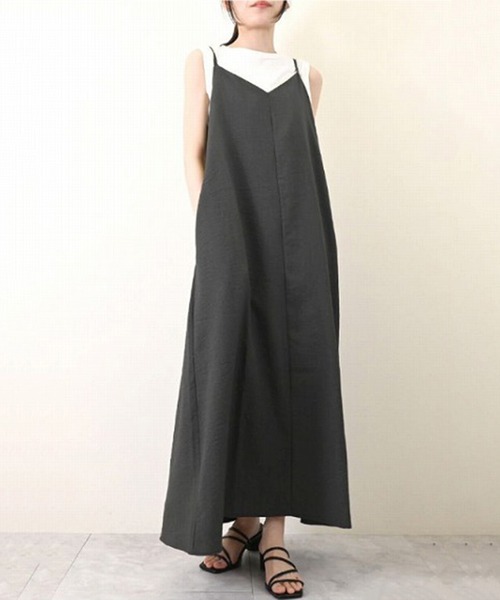 STYLEBLOCK(スタイルブロック)の「リネンタッチ2WAYキャミワンピース(ワンピース・レディース・チャコールグレー/ブラック/ベージュ・M)」の2枚目の写真