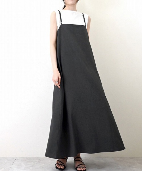 STYLEBLOCK(スタイルブロック)の「リネンタッチ2WAYキャミワンピース(ワンピース・レディース・チャコールグレー/ブラック/ベージュ・M)」の6枚目の写真