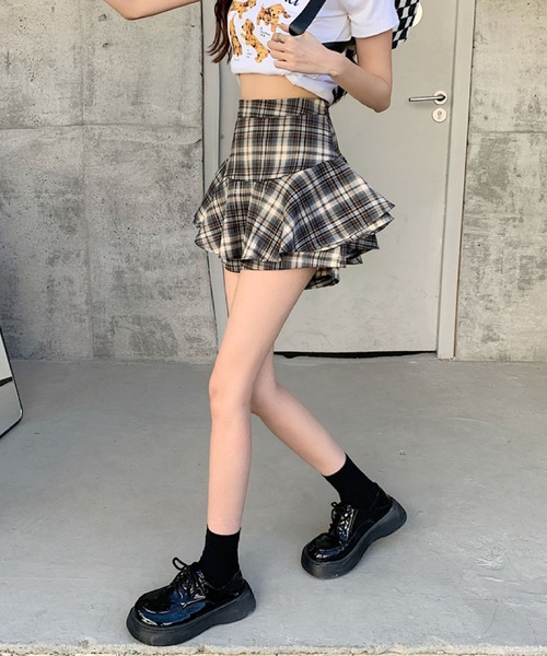 00s mad punk 2点 プリーツオーバースカート&チェック柄スカパン セール】レトロガーリー♪チェック柄フレアスカパン（その他