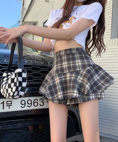2ly2(トゥーリートゥー)の「レトロガーリー♪チェック柄フレアスカパン(その他パンツ・レディース・ブラック/ベージュ/ネイビー・F)」の12枚目の写真