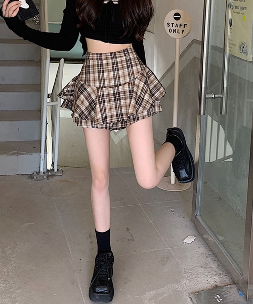 2ly2(トゥーリートゥー)の「レトロガーリー♪チェック柄フレアスカパン(その他パンツ・レディース・ブラック/ベージュ/ネイビー・F)」の21枚目の写真