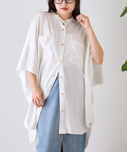 CIAOPANIC TYPY（チャオパニックティピー）の「【夏の体型カバー】リネンレーヨンドルマンシャツ（シャツ/ブラウス・レディース・ホワイト/ブラウン/ベージュ/パープル/ブラック/カーキ・ONE SIZE）」の9枚目の写真