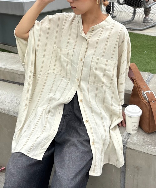 CIAOPANIC TYPY（チャオパニックティピー）の「【夏の体型カバー】リネンレーヨンドルマンシャツ（シャツ/ブラウス・レディース・ホワイト/ブラウン/ベージュ/パープル/ブラック/カーキ・ONE SIZE）」の4枚目の写真