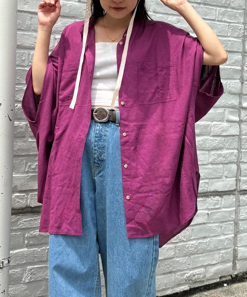 CIAOPANIC TYPY（チャオパニックティピー）の「【夏の体型カバー】リネンレーヨンドルマンシャツ（シャツ/ブラウス・レディース・ホワイト/ブラウン/ベージュ/パープル/ブラック/カーキ・ONE SIZE）」の6枚目の写真