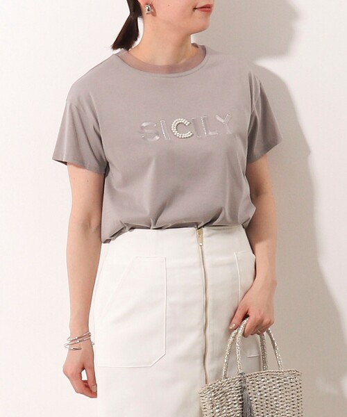 NOLLEY'S LIGHT（ノーリーズライト）の「チュール使いTシャツ（Tシャツ/カットソー・レディース・オフホワイト/チャコールグレー/カーキ・38）」の3枚目の写真