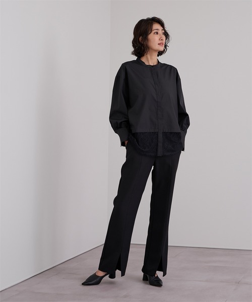 UR'S(ユアーズ)の「バンドカラー裾レースシャツ(シャツ/ブラウス・レディース・ブラック/ホワイト・L/M/S)」の8枚目の写真