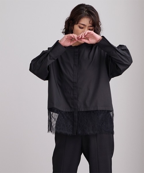 UR'S(ユアーズ)の「バンドカラー裾レースシャツ(シャツ/ブラウス・レディース・ブラック/ホワイト・L/M/S)」の9枚目の写真