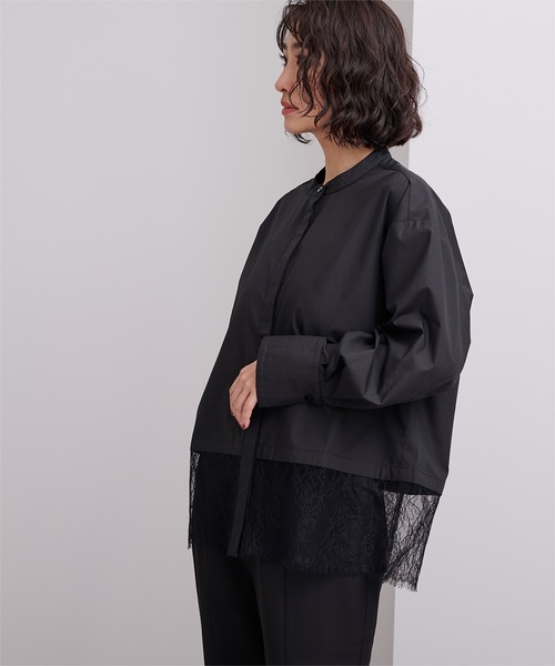 UR'S(ユアーズ)の「バンドカラー裾レースシャツ(シャツ/ブラウス・レディース・ブラック/ホワイト・L/M/S)」の11枚目の写真