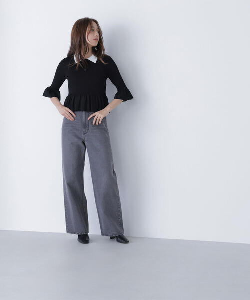 NATURAL BEAUTY BASIC（ナチュラルビューティーベーシック）の「◇【Oggi号・sweet12月号掲載】【ちょうど、いい服】私に“ちょうどいい”ワイドストレートデニム（デニムパンツ・レディース・ブルー系その他2/ブルー/グレー/ダークブルー/ブラック・SMALL/MEDIUM/X-SMALL/LARGE）」の10枚目の写真