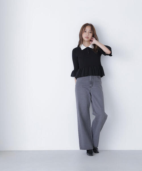 NATURAL BEAUTY BASIC（ナチュラルビューティーベーシック）の「◇【Oggi号・sweet12月号掲載】【ちょうど、いい服】私に“ちょうどいい”ワイドストレートデニム（デニムパンツ・レディース・ブルー系その他2/ブルー/グレー/ダークブルー/ブラック・SMALL/MEDIUM/X-SMALL/LARGE）」の11枚目の写真