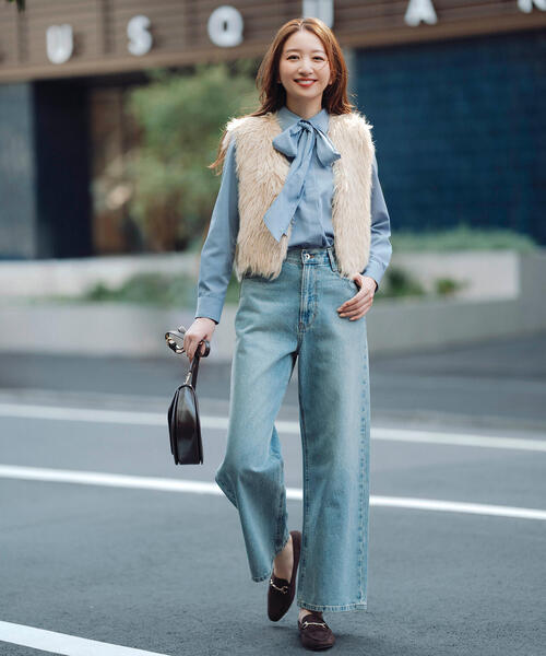ナチュラルビューティーベーシック ワイド ストレート デニム パンツ ちょうど、いい服】私に“ちょうどいい”ワイドストレートデニム