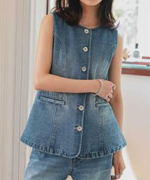 ベスト ジレ WASHED DENIM BUSTIER レディース aimoha ベスト ジレ 刺繍デニムベスト レディース : ZOZOTOWN