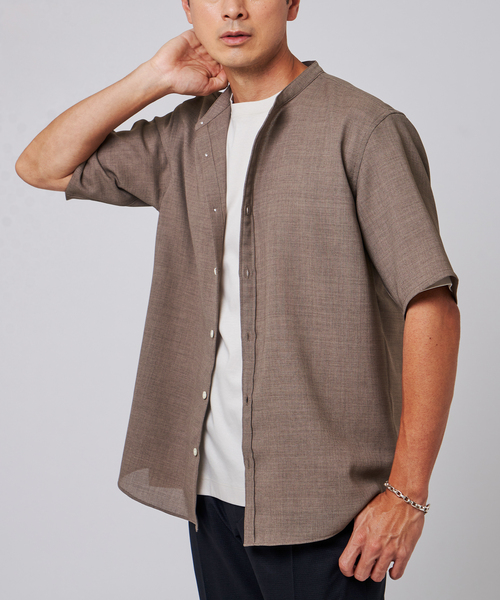 EDIFICE（エディフィス）の「"接触冷感＆吸水速乾" EVALET メッシュ バンドカラー シャツ（シャツ/ブラウス・メンズ・ベージュ/ネイビー/ホワイト系その他/グレー・SMALL/MEDIUM/LARGE）」の4枚目の写真