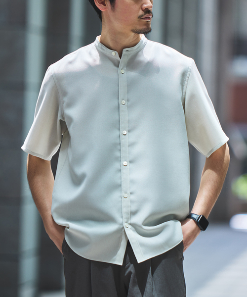 EDIFICE（エディフィス）の「"接触冷感＆吸水速乾" EVALET メッシュ バンドカラー シャツ（シャツ/ブラウス・メンズ・ベージュ/ネイビー/ホワイト系その他/グレー・SMALL/MEDIUM/LARGE）」の2枚目の写真