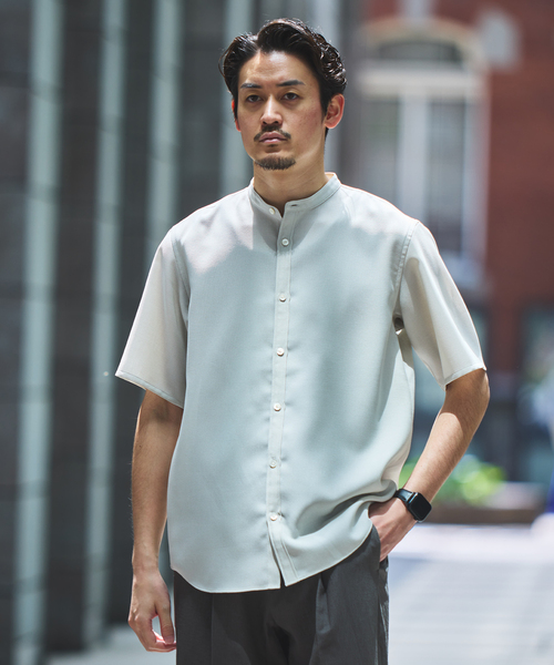 EDIFICE（エディフィス）の「"接触冷感＆吸水速乾" EVALET メッシュ バンドカラー シャツ（シャツ/ブラウス・メンズ・ベージュ/ネイビー/ホワイト系その他/グレー・SMALL/MEDIUM/LARGE）」の7枚目の写真