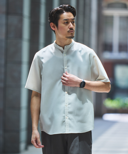 EDIFICE（エディフィス）の「"接触冷感＆吸水速乾" EVALET メッシュ バンドカラー シャツ（シャツ/ブラウス・メンズ・ベージュ/ネイビー/ホワイト系その他/グレー・SMALL/MEDIUM/LARGE）」の8枚目の写真